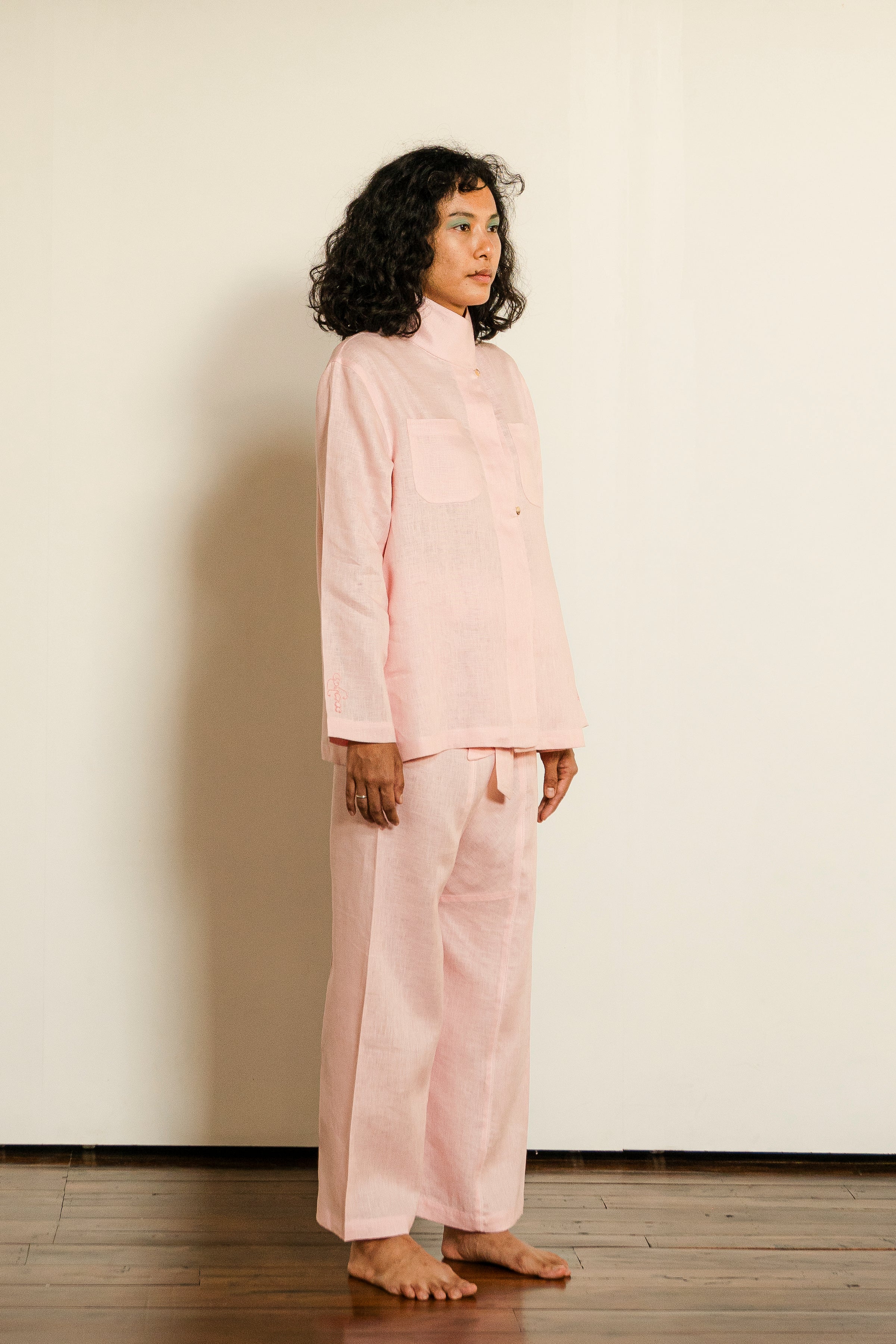 Linen Standing Collar Shirt