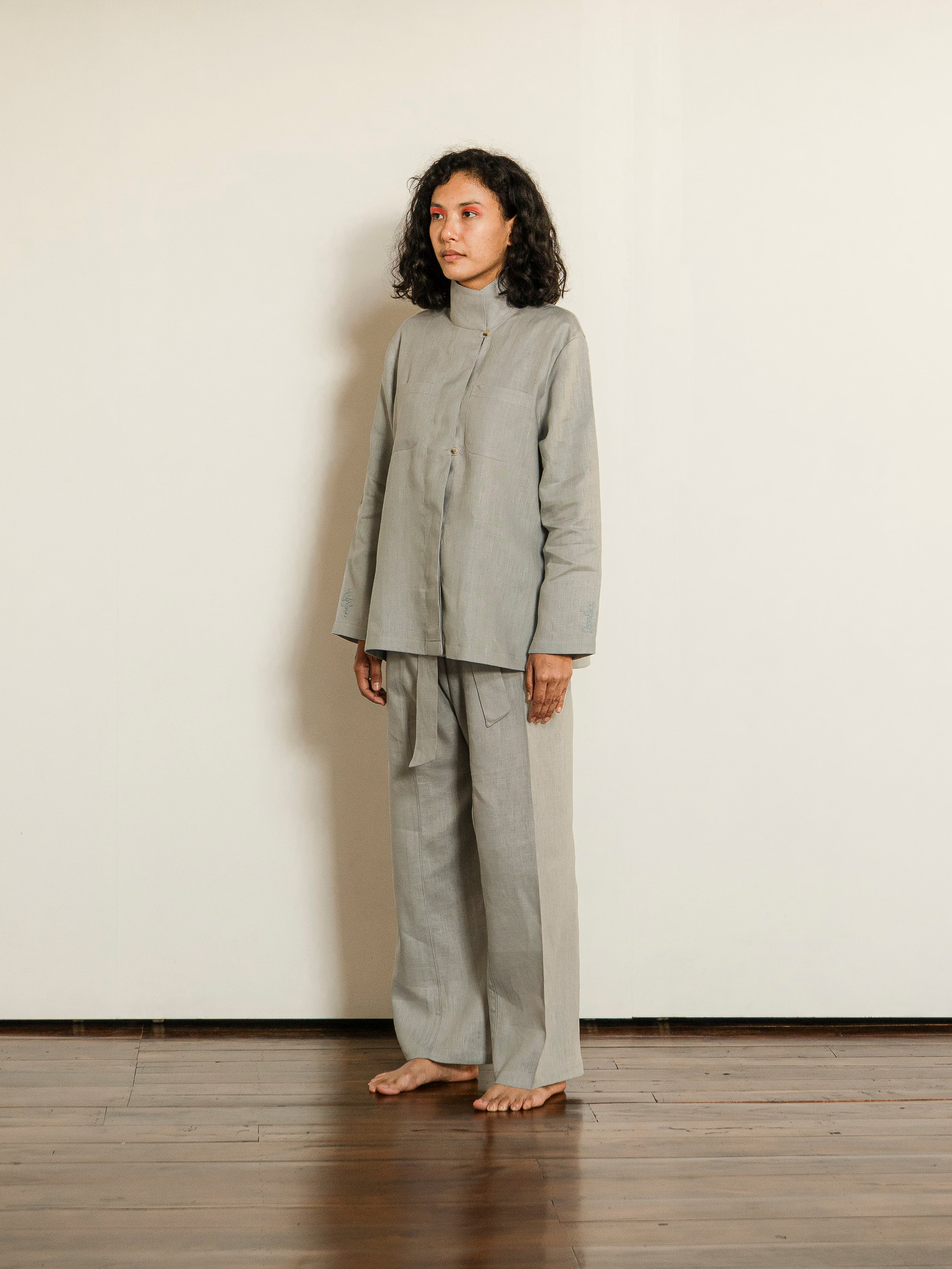 Linen Standing Collar Shirt