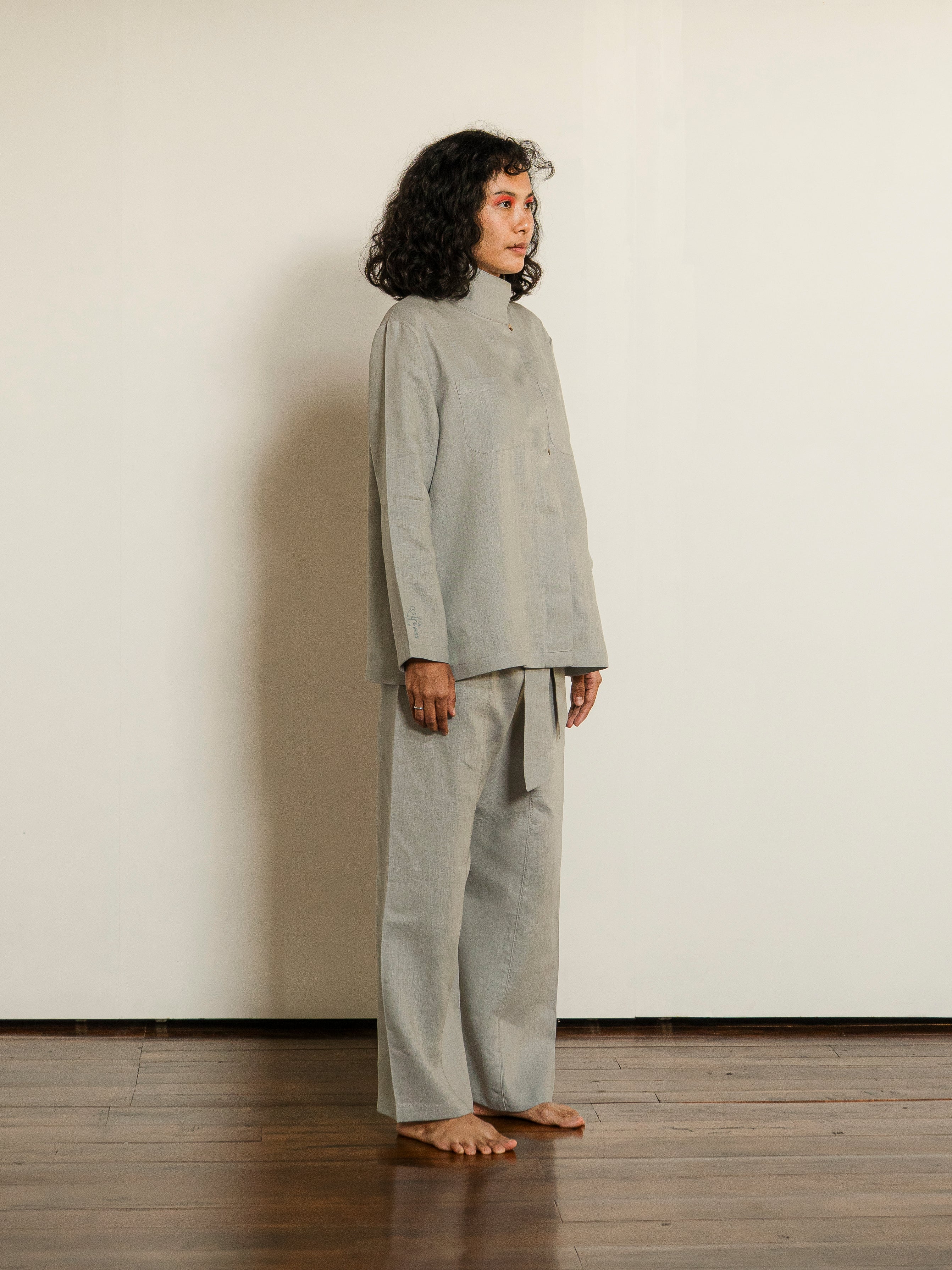 Linen Standing Collar Shirt