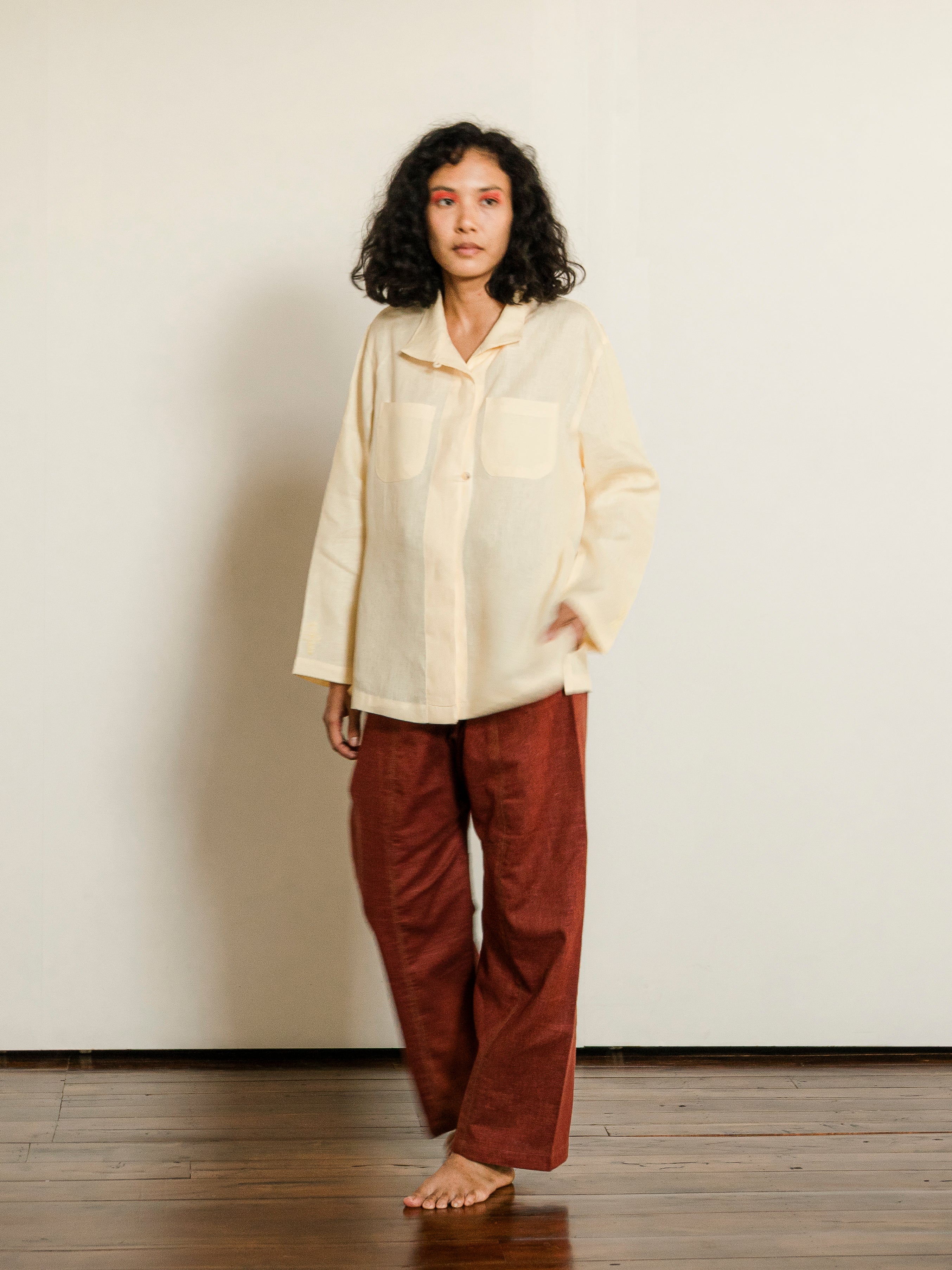 Linen Standing Collar Shirt